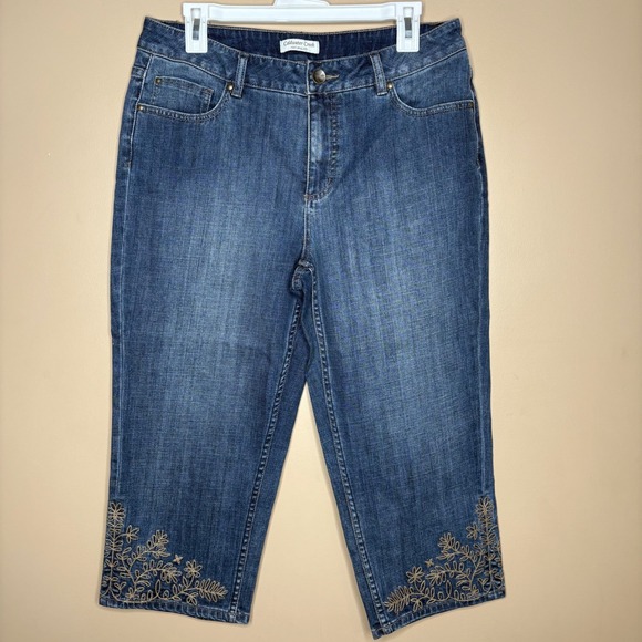 Coldwater Creek Women's Sz 12 Denim Capris Jeans Floral Embroidered Casual - Picture 1 of 6